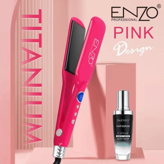 ENZO EN-3215 Professional Hair Straightener Fast Heating Wide Plate Hair Styler Flat IroN-Intl Version (Pink) - Image 2